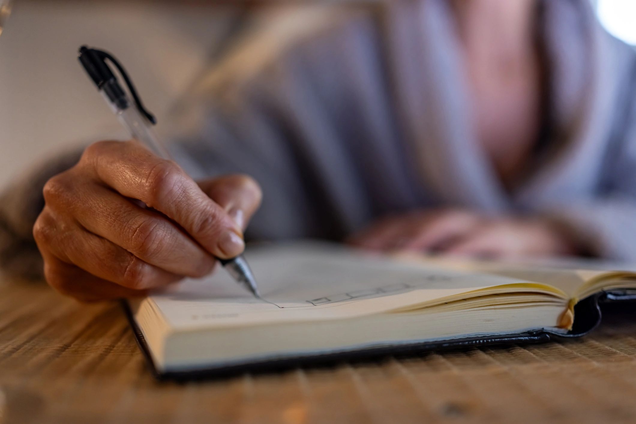 Person writing in journal during an online event
